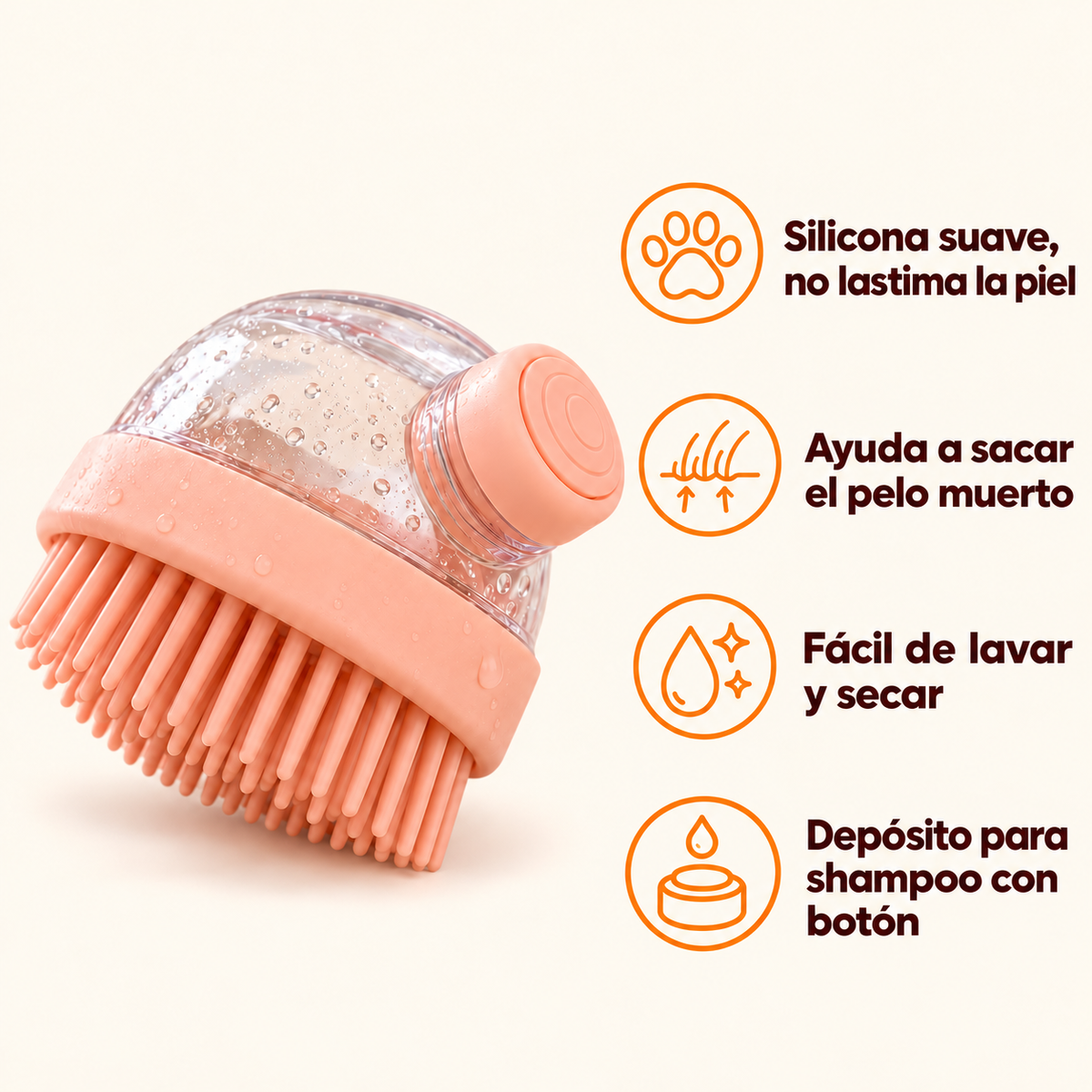 Cepillo de Baño con Dispensador de Shampoo para Perros y Gatos