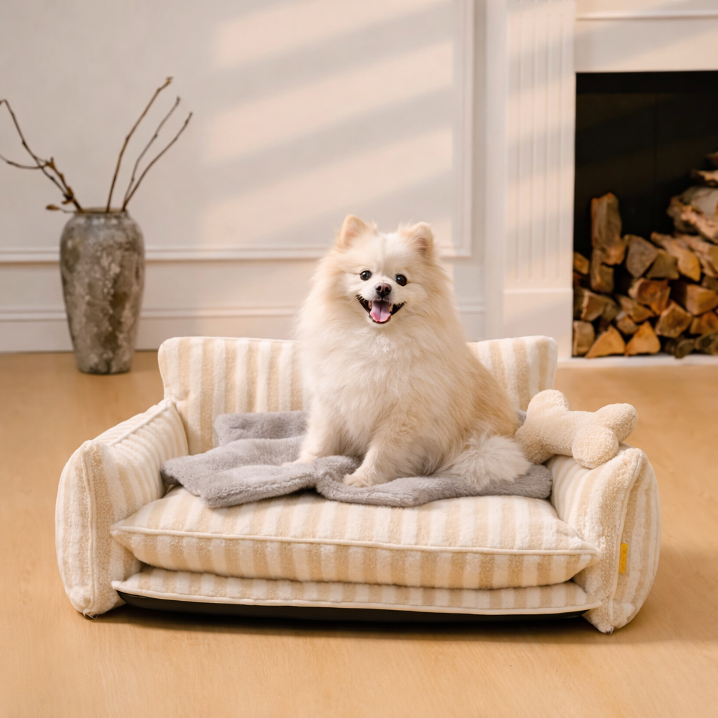 Cama Sofá Ortopédica XL Para Perros Rayada