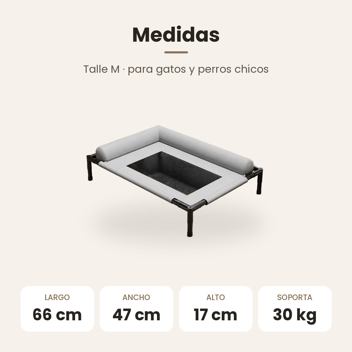 Cama Elevada para Perros y Gatos con Almohadón