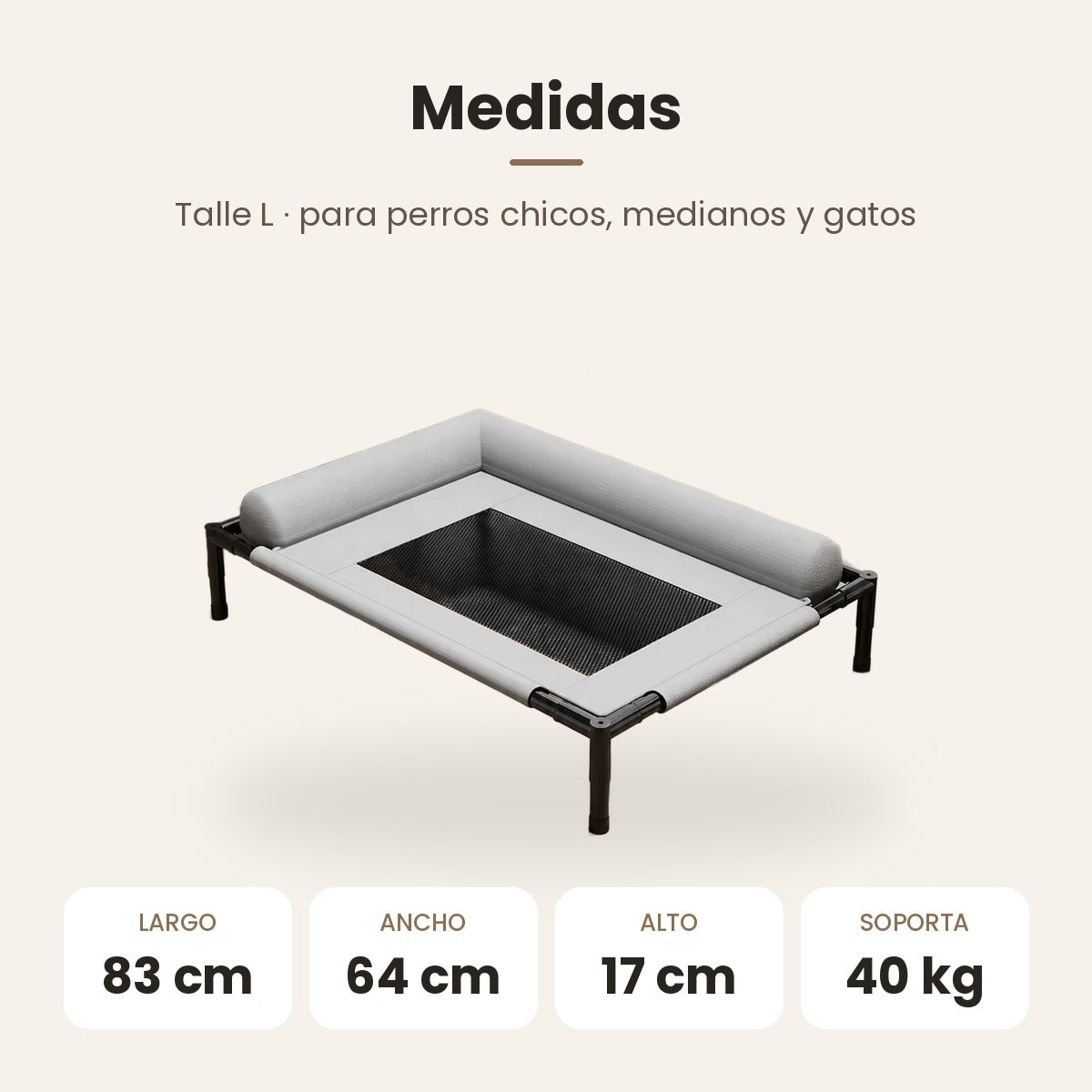 Cama Elevada para Perros y Gatos con Almohadón