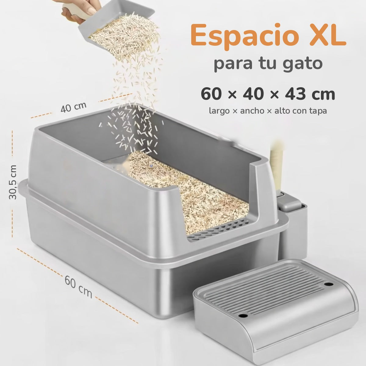 Arenero XL Cerrado con Bandeja de Acero Inoxidable