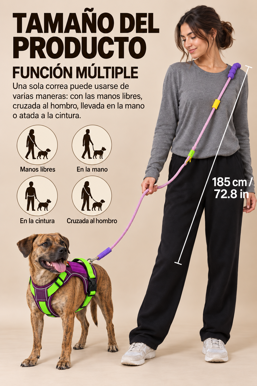 Combo Paseo Completo: Arnés Antitirones + Correa Manos Libres