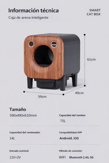 Arenero Sanitario Autolimpiante Premium Diseño Madera