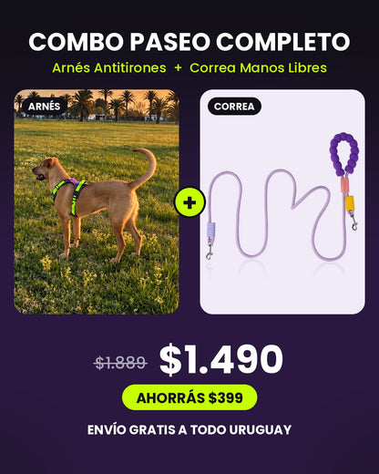 Combo Paseo Completo: Arnés Antitirones + Correa Manos Libres