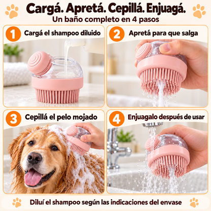 Cepillo de Baño con Dispensador de Shampoo para Perros y Gatos